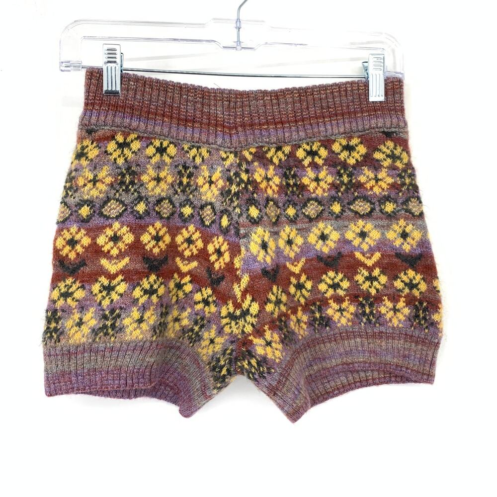 Zara Women's Small Fair Isle Knit Shorts Multicolor High Rise Nordic Sweater